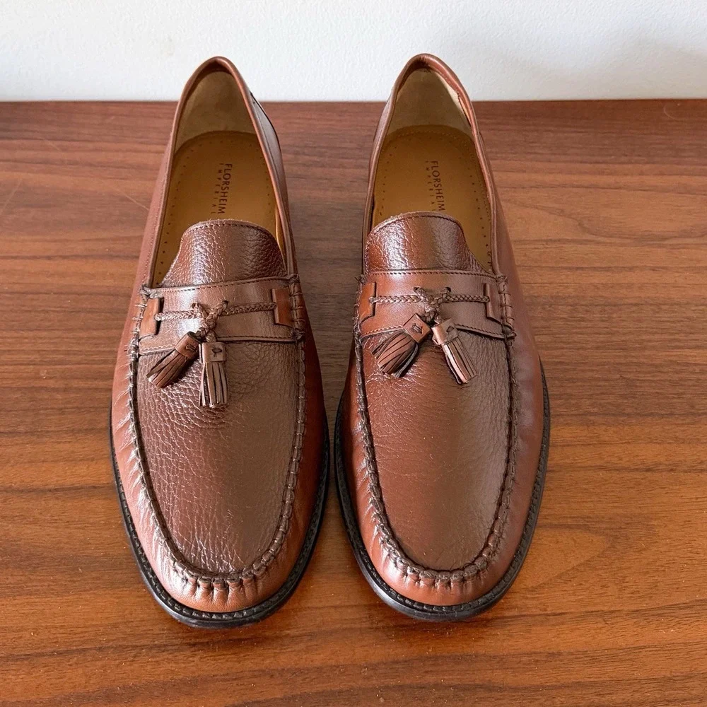 Florsheim Brown Leather Tassel Loafers Moc Toe Dress Shoes Men's Size 13D